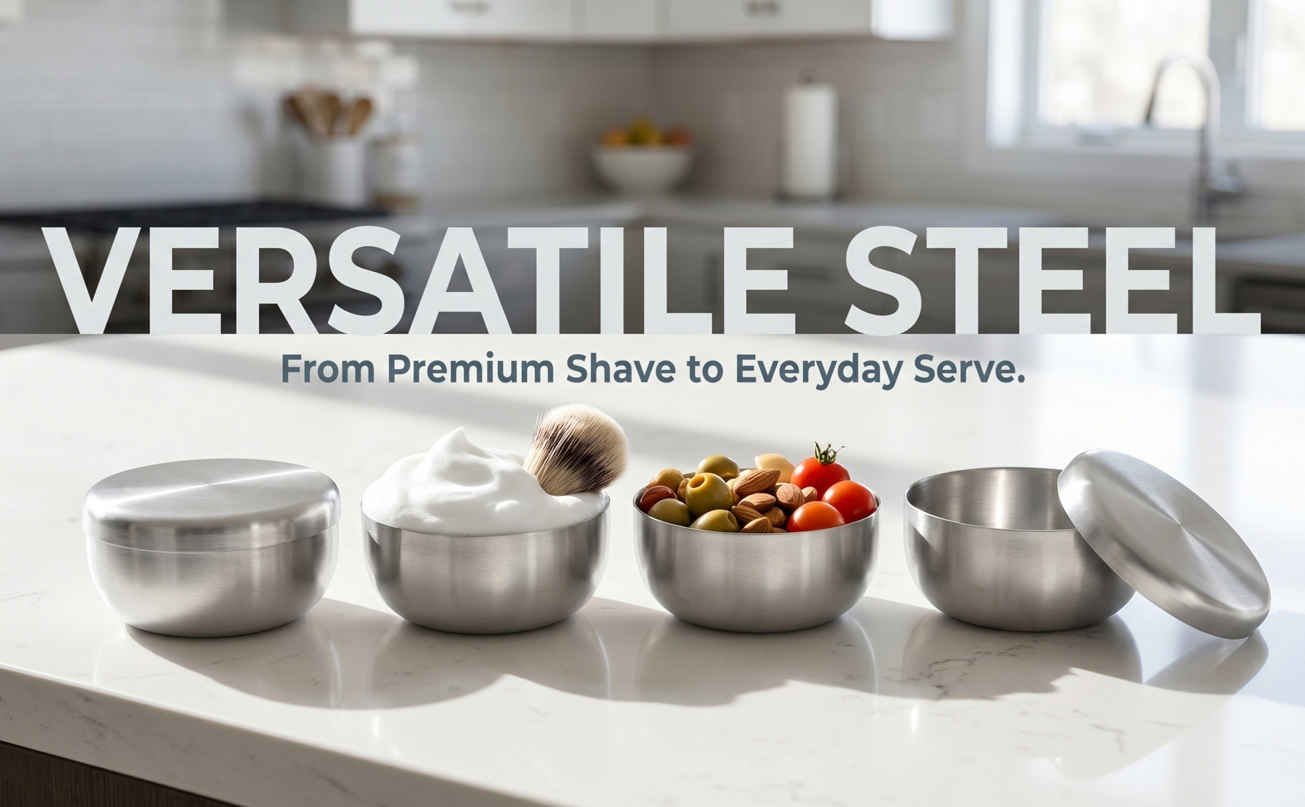 Shaving Cream - 4Pcs Stainless Steel Shaving Bowl Set